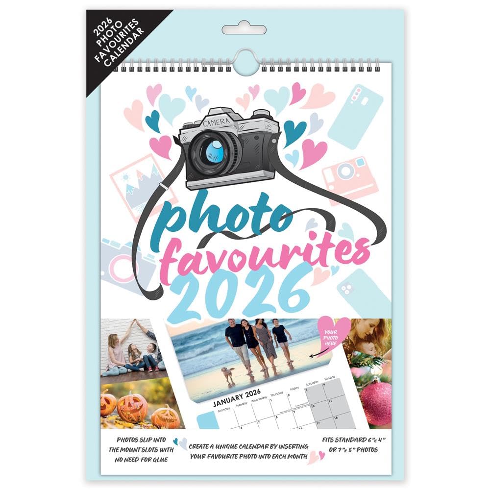 Sixstore 2026 Personalised Calendar Photo Favourites Insert Your Own Photos A4 Spiral Bound Hanging Planner Month to View Family Organiser, Wall Calendar