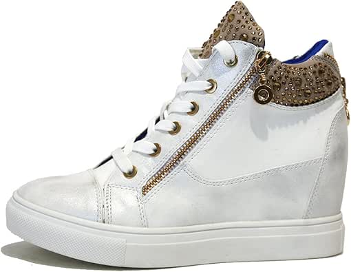 Amazon.com | Women's White Shiny Rhinestone Zip High Top ...