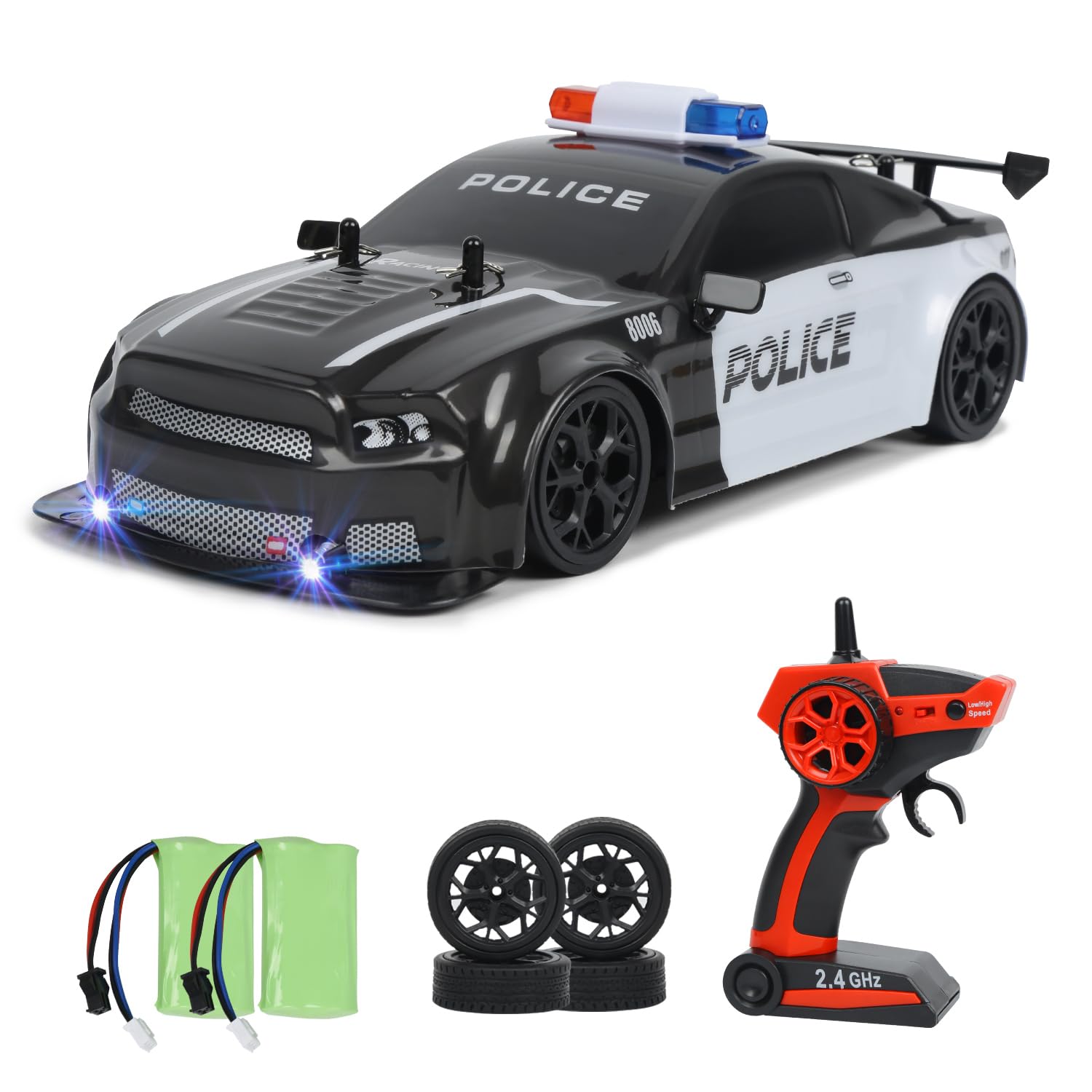 iBlivers RC Drift Police Car, 1:14 Remote Control Police Car 4WD Drift GT RC Cars Vehicle High Speed Racing RC Drifting Car Gifts Toy for Boys Kids