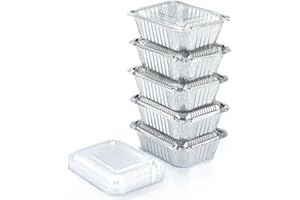 (55 Pack) 1 Lb Aluminum Pans with Lids, Disposable Baking Foil Containers, Takeout Food Storage, Freezer - Mini Foil Pans with Clear Lids for Restaurants & Catering - Size 5.5x4.5x1.9 Spare Essentials