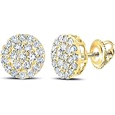 Yellow Gold Plated 925 Sterling Silver Screw Back Post Unisex Round Hip hop CZ Cluster Screw Back Circle Shape Trendy Ice Out Stud Earrings For Men Women Jewelry Gifts