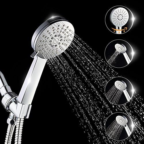 Shower Head - High Pressure Massage Handheld Showerheads with Hose - Removable Flow Restrictor - Best Pressure Boosting Waterfall Showerhead Chrome Finish - For Luxury Relaxation and Spa, 4 Inch