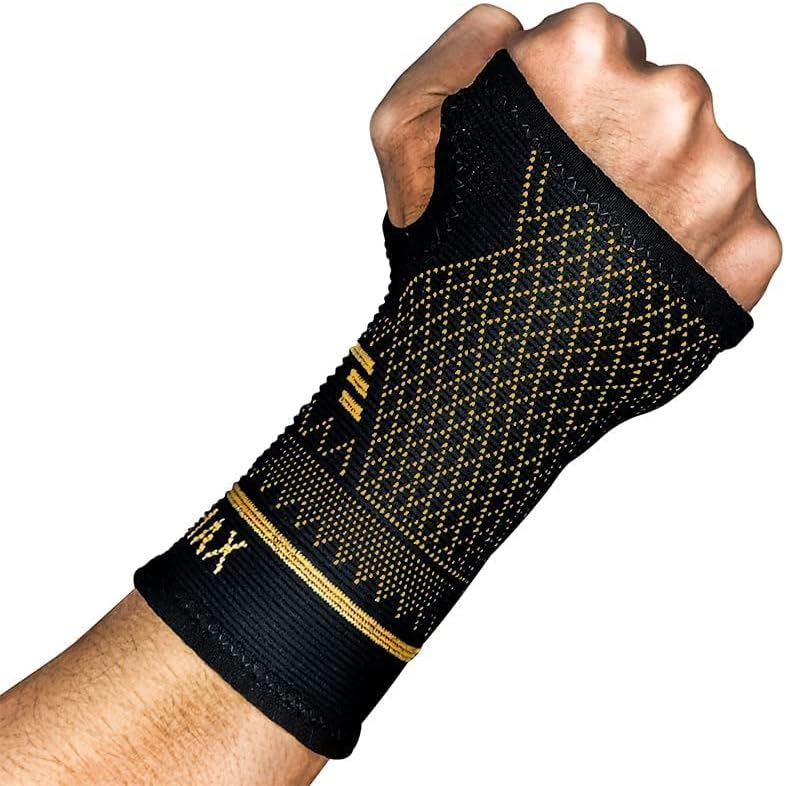 INDEEMAX Copper Infused Wrist Support Sleeve Pair Left Right Black L