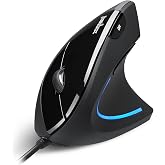 Perixx PERIMICE-513 Wired Ergonomic Vertical Mouse - 6 Buttons with 1000/1600/3200/6400 DPI - Right-Handed Design - Wired USB 5.9ft Cable - Black