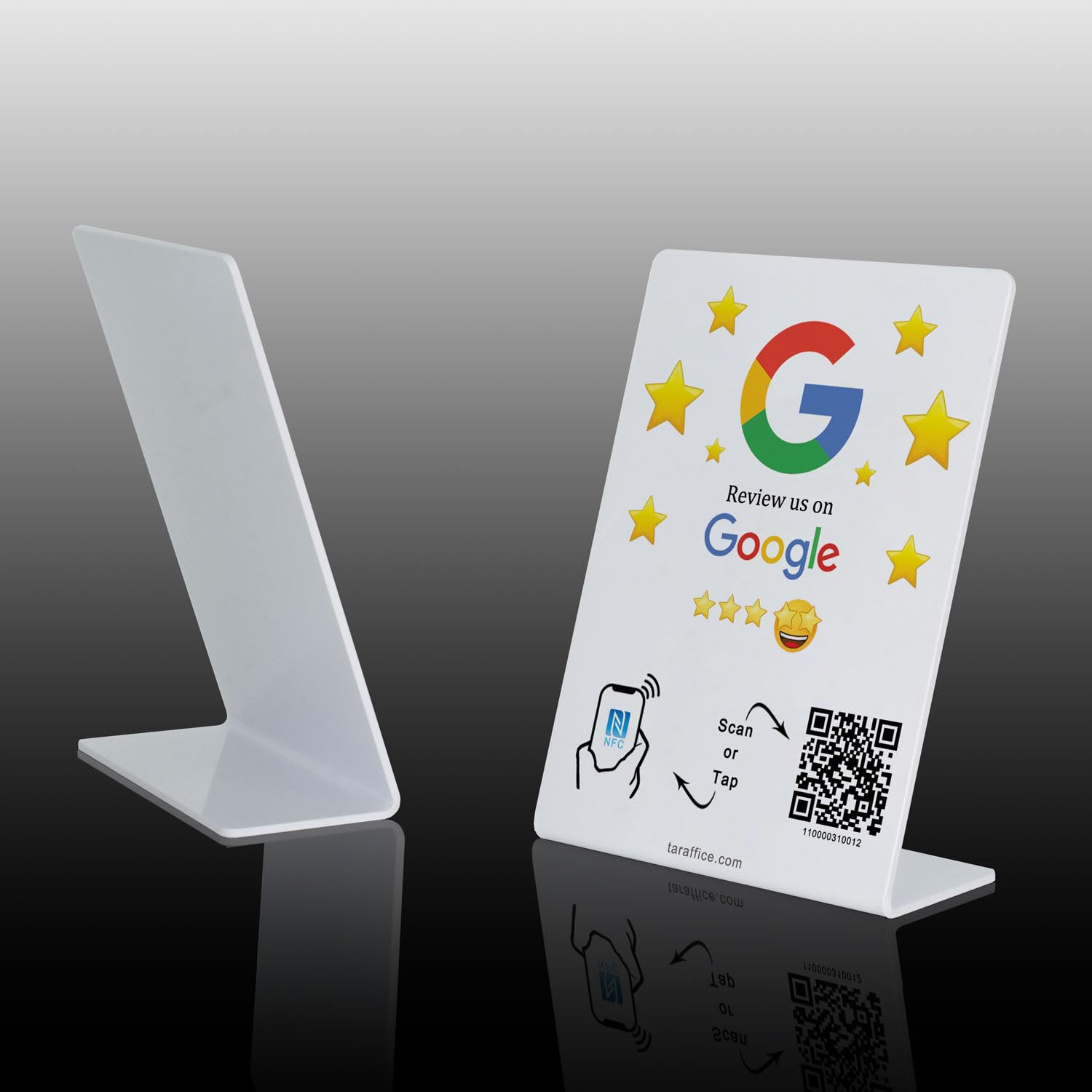 TARAFFICE – NFC Stand Google Reviews | Compatible with iPhone & Android | For Shops, Businesses, Shops, Restaurants, Bars, Cafes, Fastfoods, Pizzerias- English (White)
