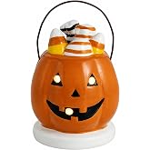 Mud Pie Light Up Pumpkin Sitter, Ceramic Halloween and Fall Decor | Light Up Ceramic Pumpkin Sitter For Halloween And Festive Fall Home Decor