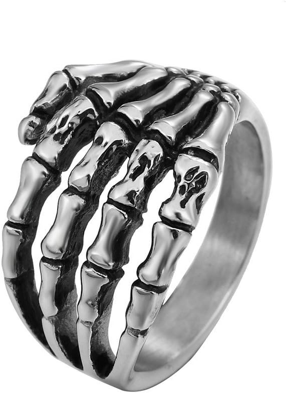 Boansi Mens Retro Personality Skeleton Claw Monster Titanium Steel Rings