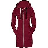Skylinewears Women Casual Zip Up Hoodies Fleece Tunic Sweatshirt Long Hoodie Jacket With Pockets