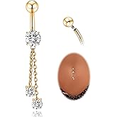 AROWRO Dangle Belly Button Rings Titanium Gold Sliver Belly Button Ring Hypoallergenic 14G Dangle Navel Piercing Jewelry 10mm Barbell for Women