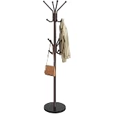 SONGMICS Freestanding Coat Rack, 16 Hooks, Steel Coat Tree with Marble Base | Hallway Clothes Hanger, Steel Coat Tree, Rotating Top, 11.8 x 11.8 x 68.1 Inch, Burgundy, ALAN Collection, URCR090MZ01