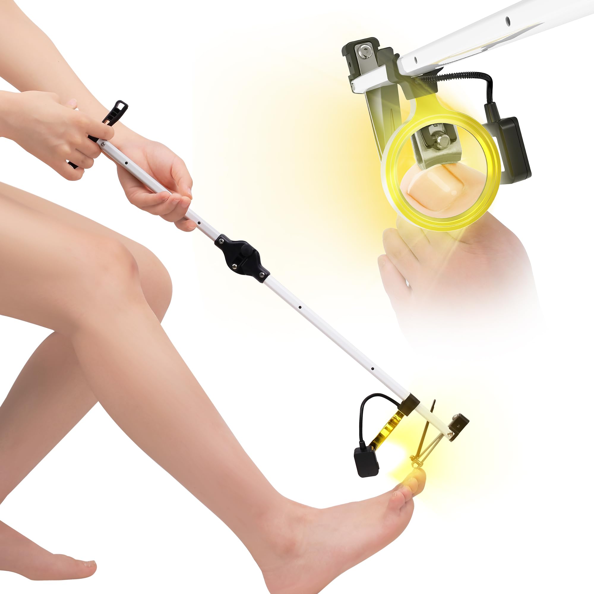 Photo 1 of [Updated] 24" Foldable Long Handle Toenail Clippers for Seniors & Thick Nails, LED Light & Magnifier, 4mm Wide Jaw, USB-C Rechargeable, Ambidextrous Grip for Overweight, Arthritis & Post-Surgery