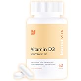 Bettervits Vitamin D3 5000 IU &amp; K2 for Women &amp; Men, Bone Health | 60 Ct | For Bone Health, Immune Function, Muscle &amp; Mood with Calcium Absorption | High-Strength Vegetarian Capsule Supplement.