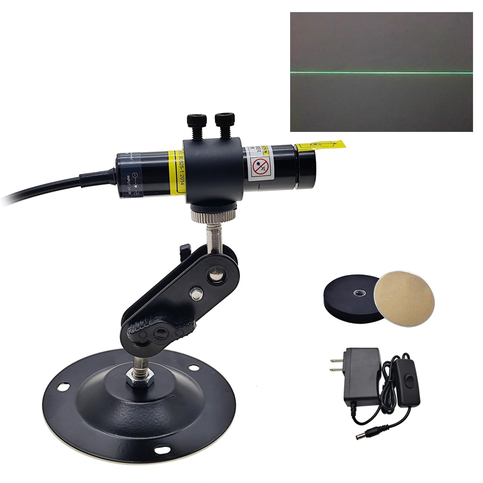 Photo 1 of 520nm Green Light Line Module Projector Focusable Locator Generator for Wood Stone Fabric Alignment Dia.16mm (5V DC with Adapter, Mount and Magnetic Base)