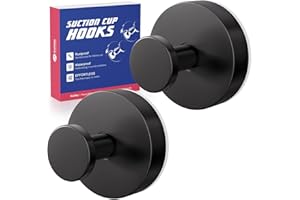 KaloTidy Heavy-Duty Suction Cup Hooks for Shower, Bathroom, Glass, Smooth Tile – Waterproof, Rustproof, Removable, Strong Hold, No-Drill Hooks for Towels, Loofah, Robes (Matte Black, 2-Pack)