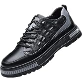 Men's Crocodile Pattern Waterproof Cowhide Shoes,Height Lifting Non-Slip Casual Softsole Oxford Fashion Leather Lace-Up Sneaker