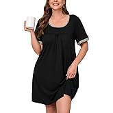 AusLook Plus Size Women's Nightgown Short Sleeve Sleep Dress Sleepwear Sleepshirts Pleated Scoopneck Nightshirt 1X-5X