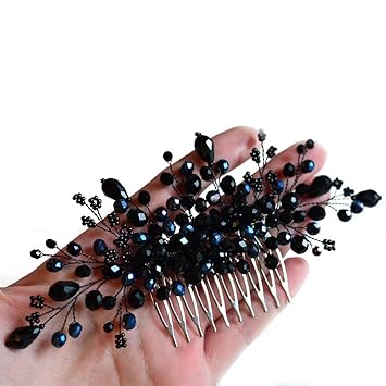 Gracewedding Bride Black Crystal Hair Comb Wedding Hair Combs