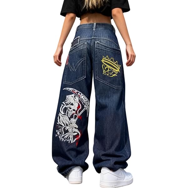 OATSBAS Unisex Y2K Hip-Hop Gothic Jeans Casual Baggy Oversize