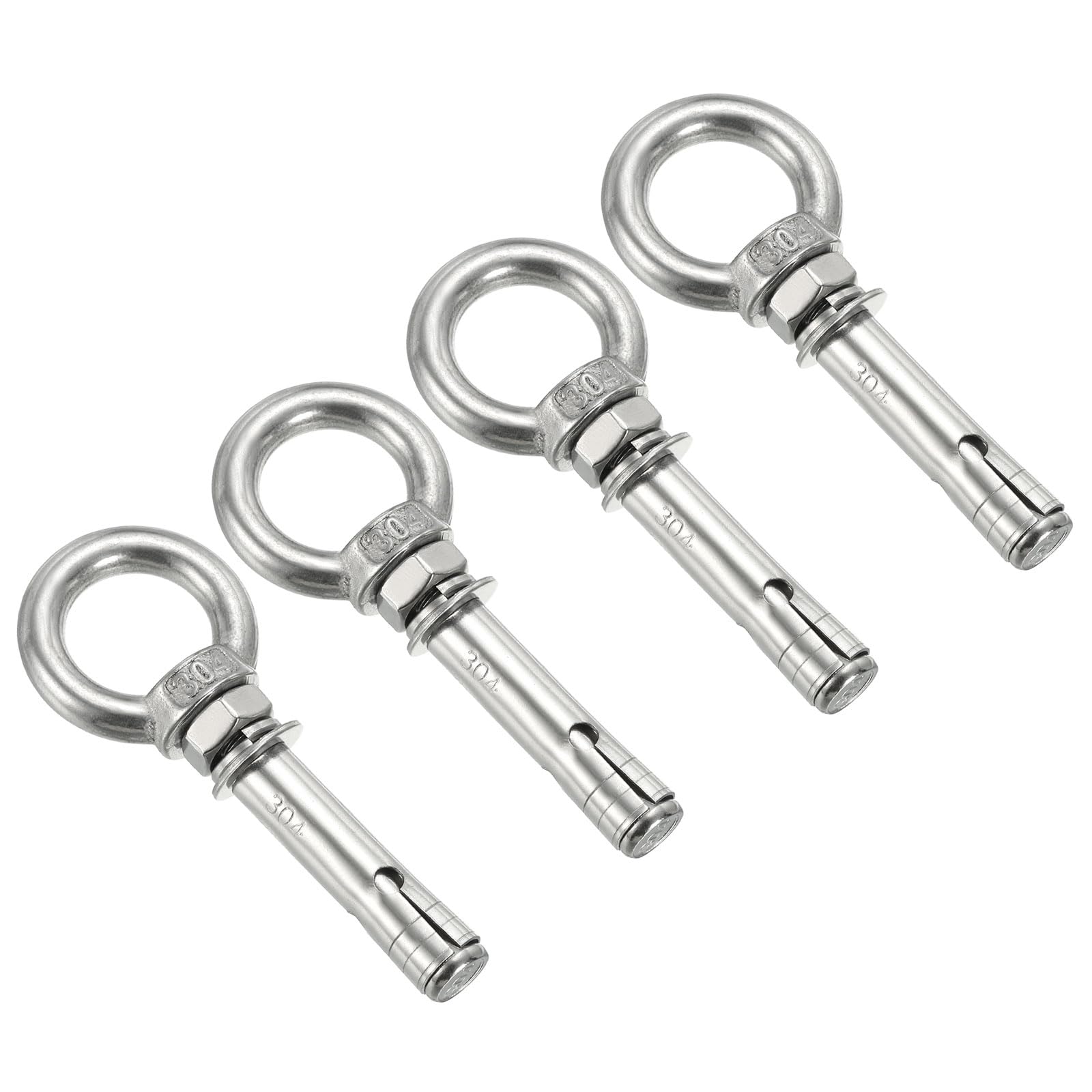 PATIKIL Expansion Eye Bolt M8x60mm, 4 Pack 304 Stainless Steel Shoulder Anchors Eyebolt Screw with Eye Ring for Concrete Brick Walls Canopy Engineering Rigging Silver