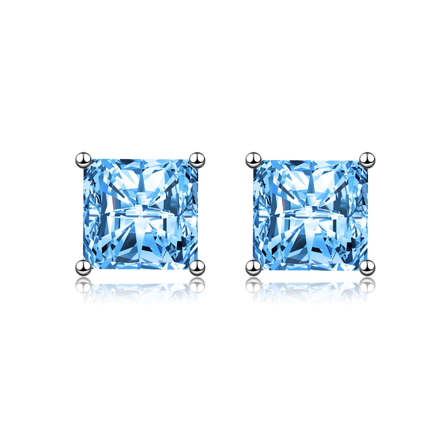 wynn's Silver Stud Earrings for Women, White Gold Studs Earrings, Silver Square Cubic Zirconia Stud Earrings, Hypoallergenic Earrings for Girls Jewellery Gift Christmas, Blue