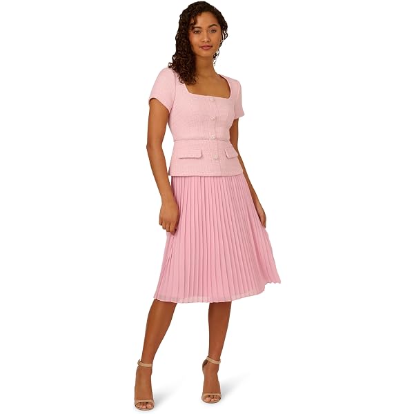 adrianna papell pink boucle combo midi dress Adrianna Papell Women's Metallic Jacquard Midi Dress, Blue Multi, 4 at Amazon Women's Clothing store