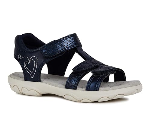 Geox SP Geox J9290B 0QDBC C0871 Cuore Mädchen Sandale aus Lederimitat Klettverschluss, Groesse 30, Marine/Silber