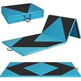 GYMAX Gymnastics Mat, 4 FT x 10 FT x 2 Inches Folding Exercise Mat w/Carrying Handles, Hook &amp; Loop Fasteners, Tumbling Mat Waterproof for Yoga, Stretching, Home Gym