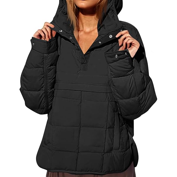 Women’s Quilted Pullover Puffer Jacket – Lightweight Hooded Winter Coat, Warm & Packable With Pockets, Perfect For Cold Weather
