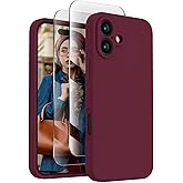 FireNova Designed for iPhone 16 Case, Silicone Upgraded [Camera Protection] Phone Case with [2 Screen Protectors], Soft Anti-Scratch Microfiber Lining Inside, 6.1 inch, Plum