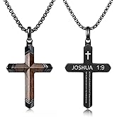 ROOCRYAN Wooden Cross Necklace for Men with Bible Verse, Real Ebony Wood Mens Cross Necklaces, Black Cross Pendant Christian Gifts, Adjustable 24-25 inch Box Chain