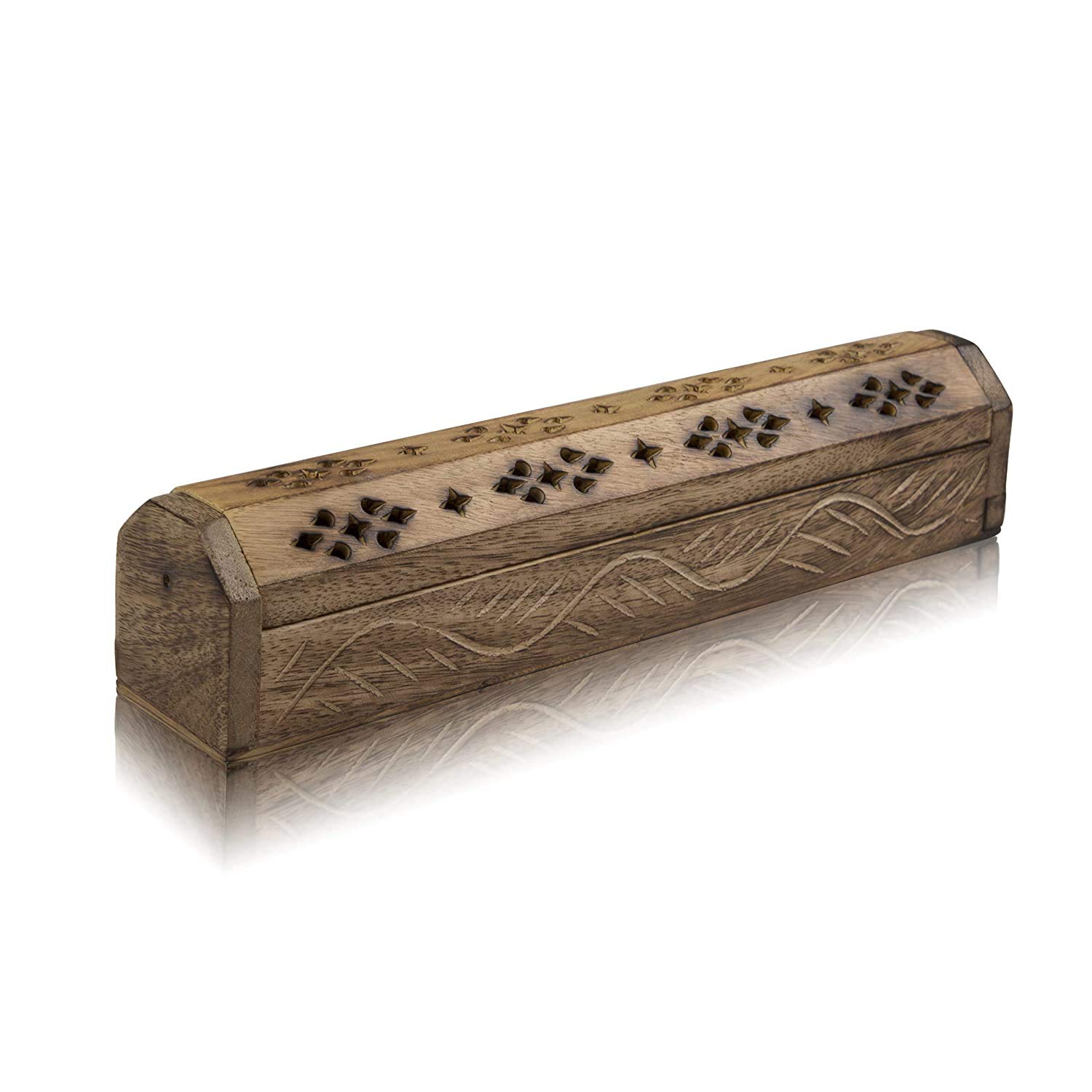 Wooden Incense Stick & Cone Burner Holder Coffin With Storage Compartment Organic Eco Friendly Ash Catcher Agarbatti Holder Rustic Style For Meditation Yoga Aromatherapy Home Fragrance Products