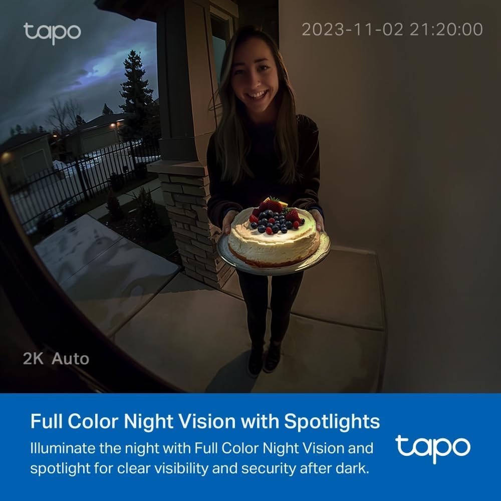 Tapo TD21 Battery Video Doorbell Wireless 2K 3MP Ultra-Clear Doorbell Camera, Ring Chime Included, Color Night, 160°DFOV Ultra-Wide, TP-Link Free AI Detection,IP65, 6-Month Battery,No Monthly Fee