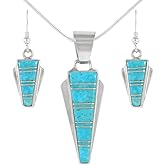 Matching Turquoise Pendant & Earrings Set 925 Sterling Silver (Pendant, Earrings, Stainless Necklace 20")