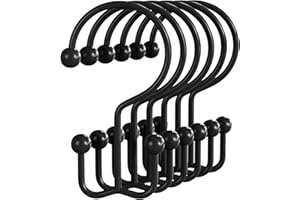 Bathway Shower Curtain Hooks Matte Black Shower Curtain Rings, 12 Pcs Double Hook Shower Curtain Hooks Rings Shower Curtain Hangers Rust Proof, Metal Shower Hooks for Bathroom Shower Curtain Rod