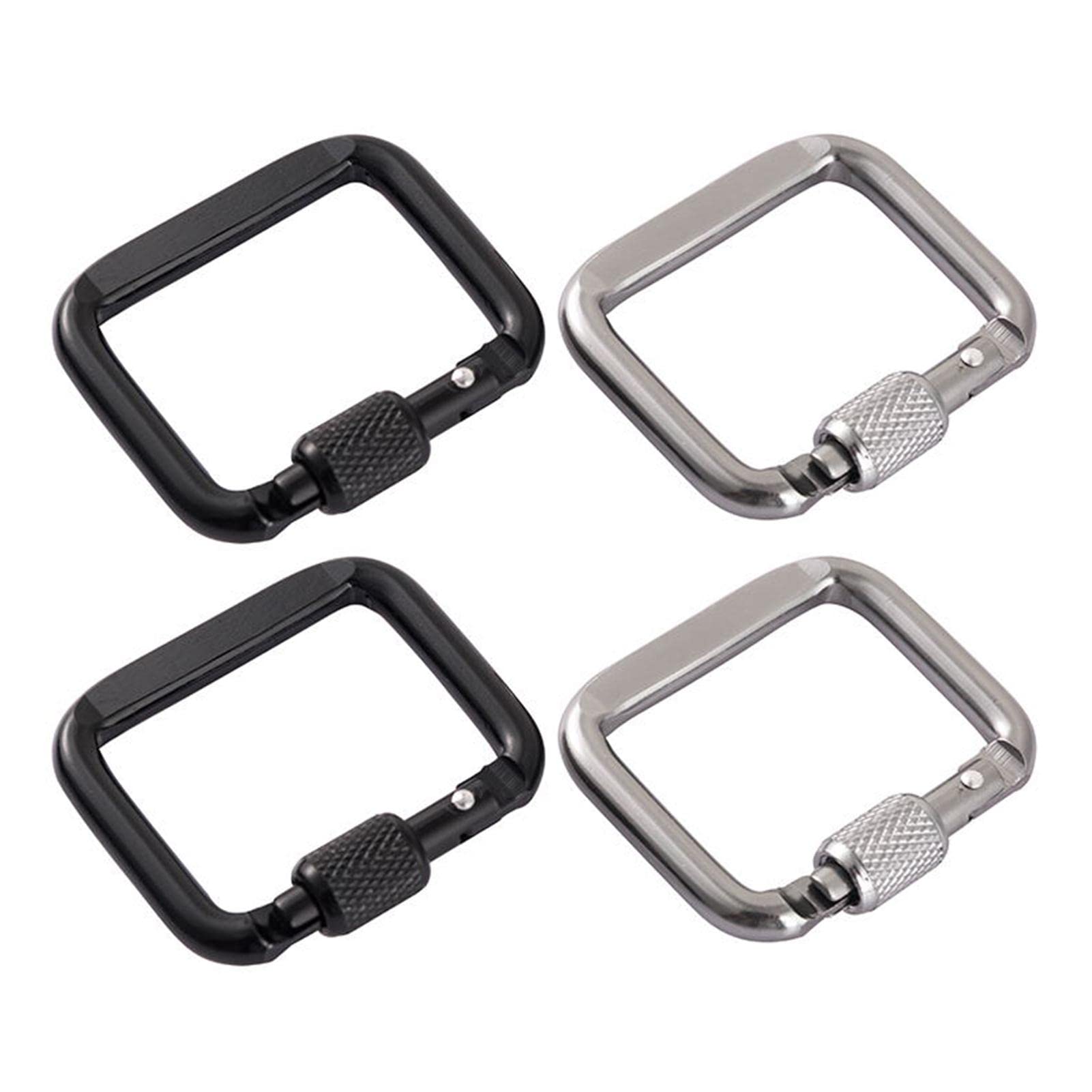 Hahhhha 4 Pcs Locking Carabiner Clip Heavy Duty Set|Premium Aluminum Alloy D-Ring Key Ring Hook|Camping Accessories for Outdoor, Hammocks, Dog Leash, Fishing, Hiking, Traveling, Swing(black&grey)