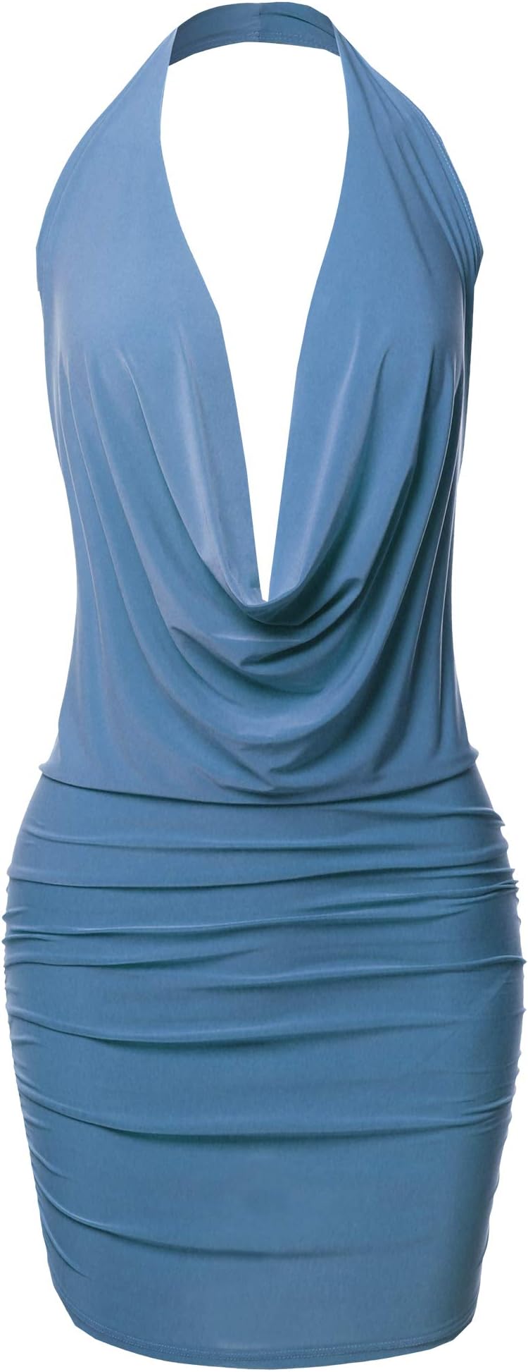 Women's Sexy Halter Neck Ruched Bodycon Backless Party Cocktail Mini Dress