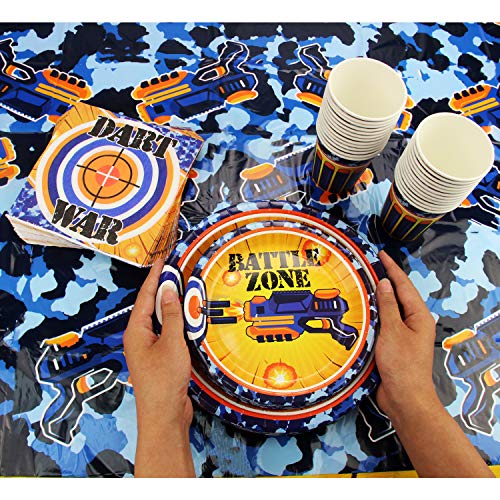 102 Piece Dart War Party Supplies Set Including Banner, Plates, Cups, Napkins, and Tablecloth, Serves 25