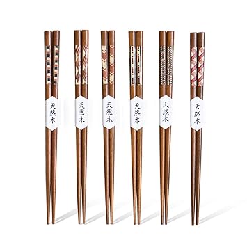 Leura EssstäBchen 6 Paare Wiederverwendbare NatüRliche Japanische Holz EssstäBchen Waschbar FüR GeschirrspüLer 23Cm Bambus Es