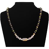 The Stonz Project Jewelry Gemstone Necklace Handmade One of a Kind Men's Women's Unisex Agate, Rose Quartz, Serpintine, Olive Opal, Brecciated Jasper Gemstones Art Jewerly Necklace