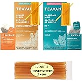 Doomi Peach Tranquility Tea and Jade Citrus Mint - Medicine Ball Cold Buster - 24 Sachets Each (48 Total) Plus Doomi Pure Honey Clover Sticks (10)