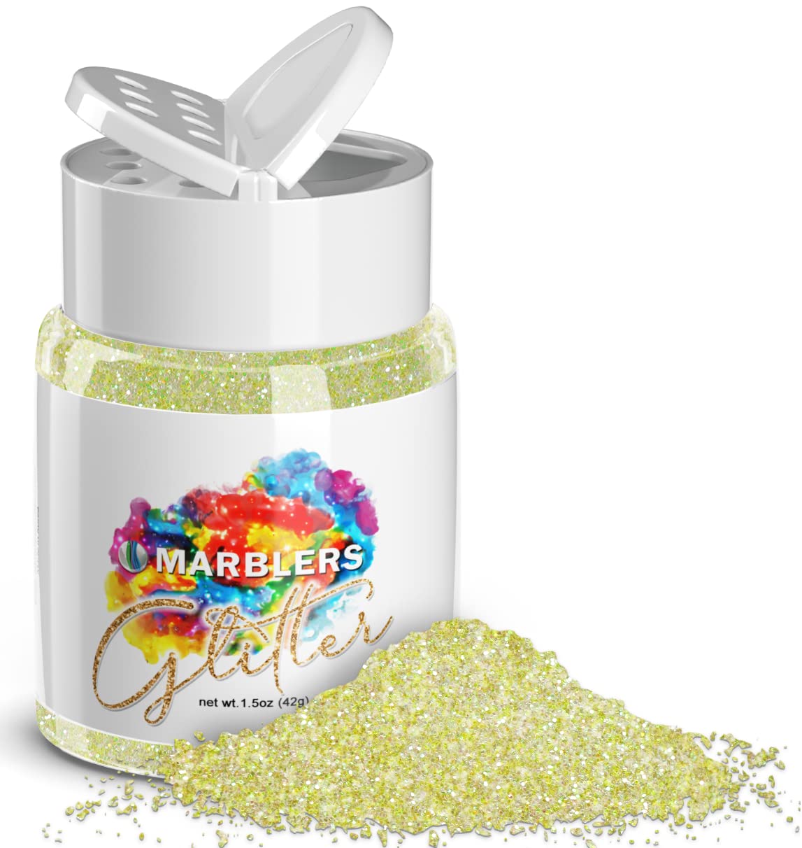 MARBLERS Holographic Glitter [Unicorn Yellow] 1.5oz (42g) | Fine | Non-Toxic, Vegan, Cruelty-Free | Face, Body, Eyeshadow, Hair, Festival, Party Makeup, Nail Art, Polish | Resin, Tumbler, Slime, Craft — image 1