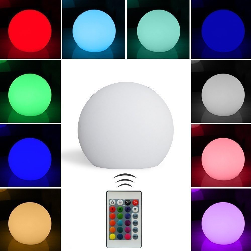 Shopere LED Solar Light Ball Cordless Night Mood Lights Remote Control Rechargeable Pool light RGB Color Changing Floating Orb (12.1")