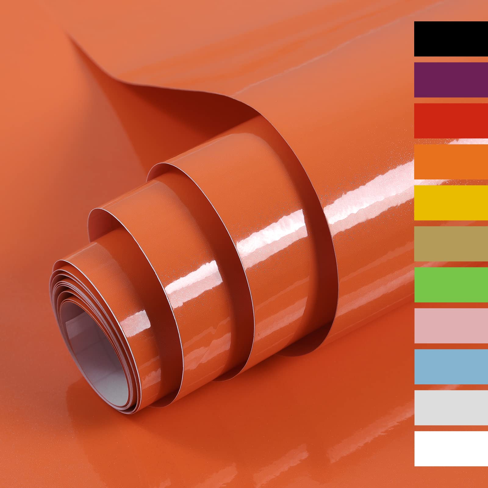 Hode Vinyl Wrap Orange Sticky Back Plastic Roll 40cmX3m, Orange Glitter Effect Self Adhesive Wallpaper for Furniture Stickers, Peel and Stick Kitchen Bathroom Covering Contact Paper (High Gloss)