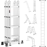 VEVOR Multi-Purpose Folding Ladder, 7-in-1 Tall Extension Step Ladder, A Frame 4 Step Telescoping Ladder, 15.5ft Reach Height Heavy Duty Adjustable Ladder, 330 lbs Capacity for Home Outdoor