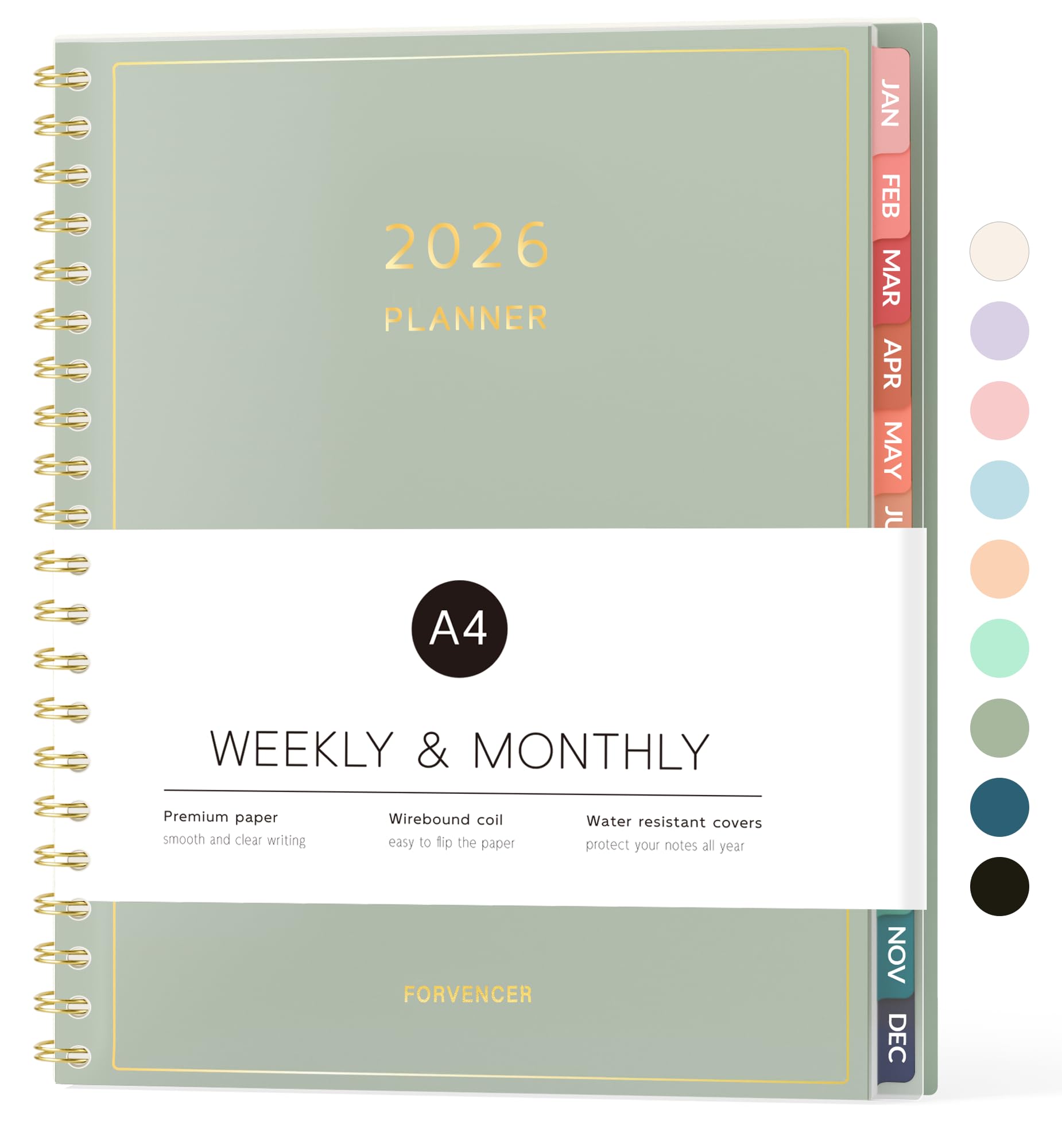 Photo 1 of 2026 Planner, Forvencer Calendar Planner Weekly and Monthly (Jan 2026-Dec 2026), 8.5" X 11", Agenda Book, Daily Journal Notebook with Tabs, Flexible Cover, Home School Organizer, A4, Green