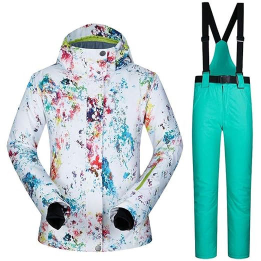 iBaste Schneeanzug Damen Skianzug 2tlg Skijacke mit Kapuze+Skihose Outdoorjacke Damen Regenjacke Hardshell Jacke Wasserdicht 