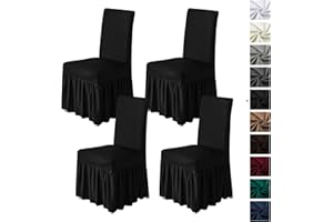 molasofa Chair Covers for Dining Room Set of 4 Stretch Chair Slipcovers with Skirt for Kitchen Seat Protectors Wedding Banquet Decor Kids Pets Spandex Fabric Washable (4pcs, Black)