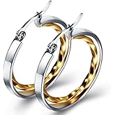 Stainless Steel Two-Tone Twisted Circle Hoop Earrings
