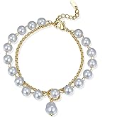 SHINYTE CATALINE Valentine's Day Gifts 14K Gold Plated Bracelet for Women,Pearl Bead Chain Single&Double Layer,Adjustable Sliding Knot Dainty Minimalist Tennis Bracelet