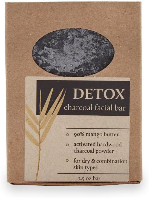 No Tox Life Charcoal DETOX Face Wash Bar (90% Mango Butter) for Dry or Combination Skin, Pore-Purifying Activated Charcoal, Handmade Cold Process, 100% Vegan, Sensitive Skin (2.5-oz Bar)